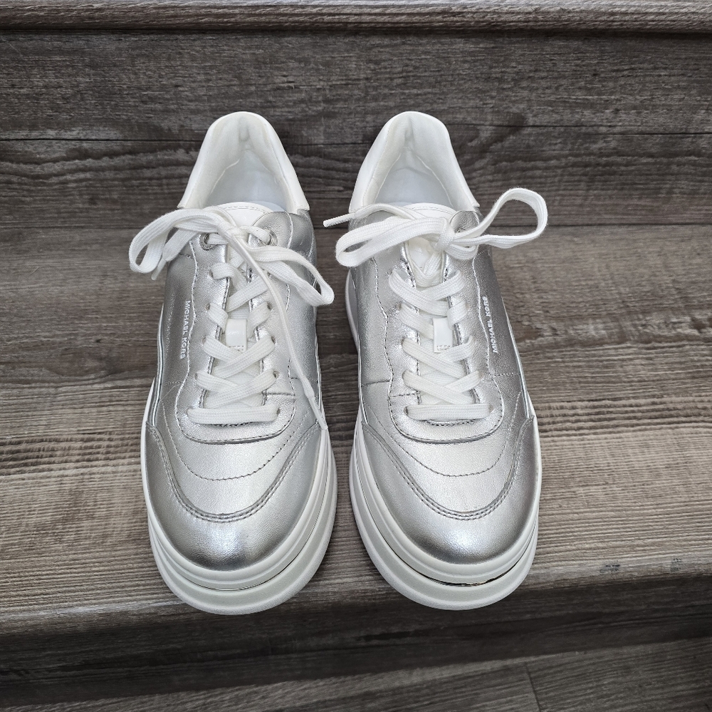 Michael Kors Women's silver and White platform Sneakers size 7.5 - Picture 4 of 9